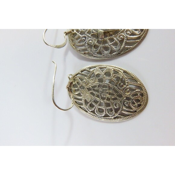 Pre-owned Oval Pierced Plaque Dangle Earrings in Sterling Silver 1 5/8" Drop - Picture 3 of 10